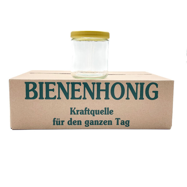 12 x 500g Honigglas neutral im Karton mit Deckel feingerippt